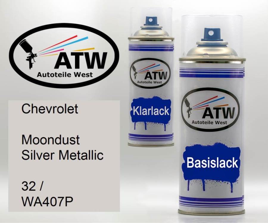 Chevrolet, Moondust Silver Metallic, 32 / WA407P: 400ml Sprühdose + 400ml Klarlack - Set, von ATW Autoteile West.